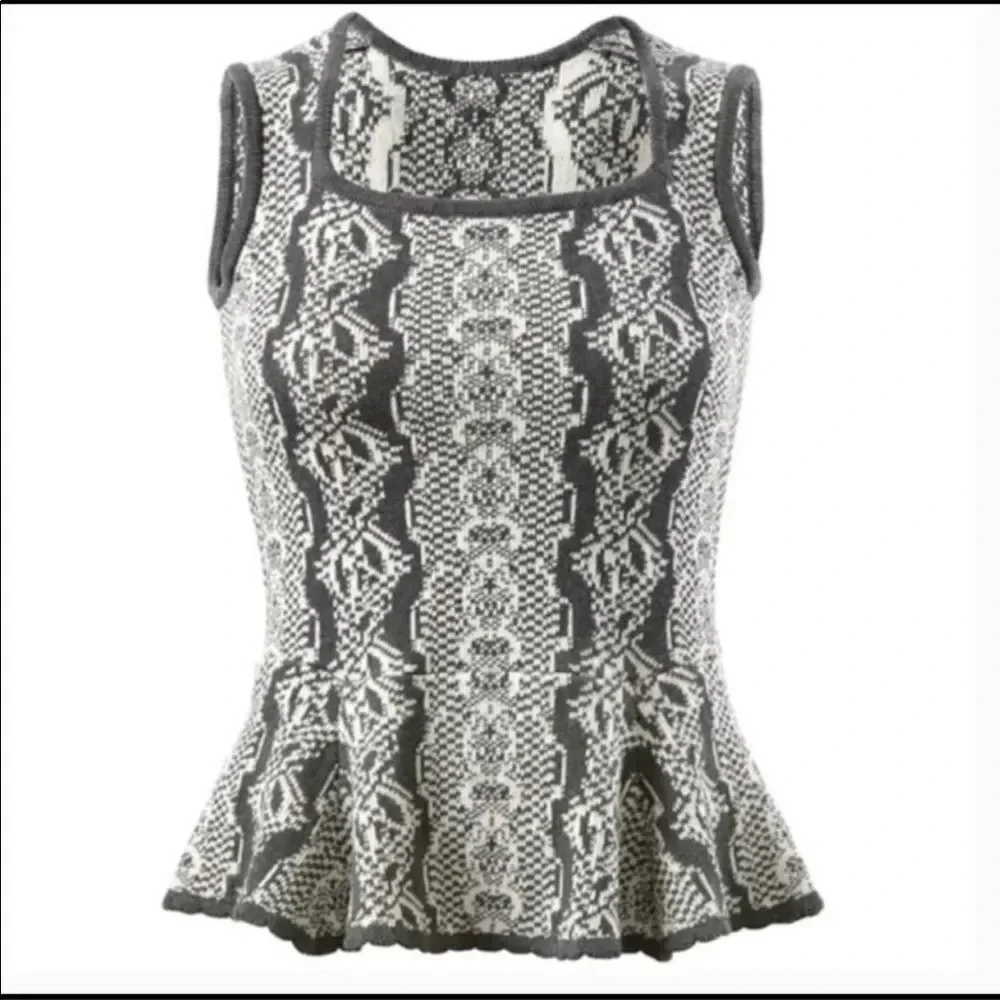 CAbi #887 Grey and Off White Peplum Knit Top - Picture 4 of 8